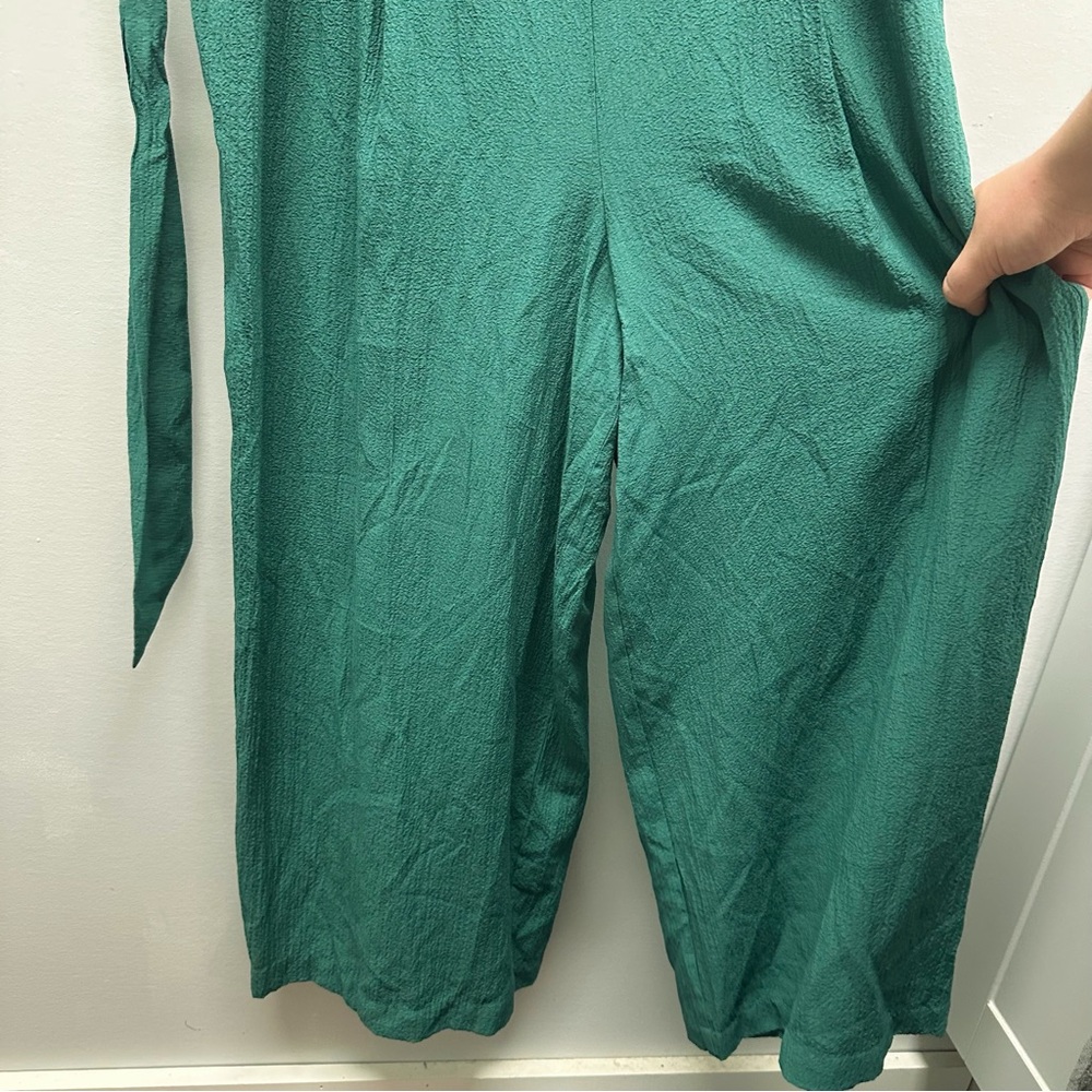 Calvin Klein Sleeveless Wide Leg Jumpsuit | Green, V-Neck, Tie belt, Crepe Sz 14 - Picture 8 of 16